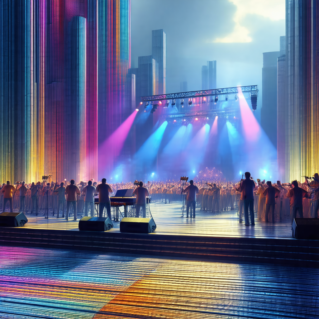 Colorful, computer-generated (cgi) scene of a large crowd...