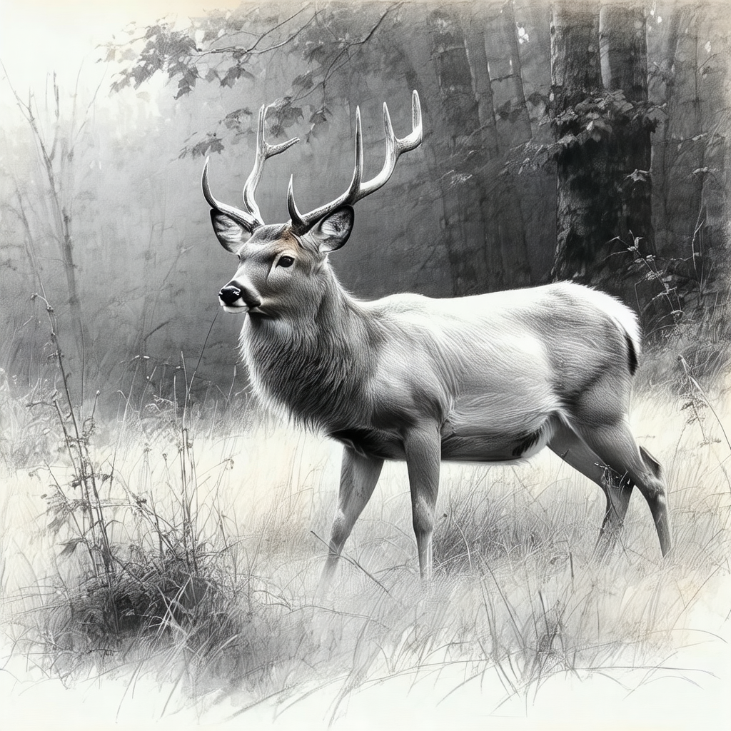 Large deer standing in a grassy field