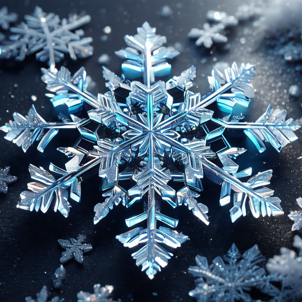 Close-up of a beautiful blue snowflake, which is the main...