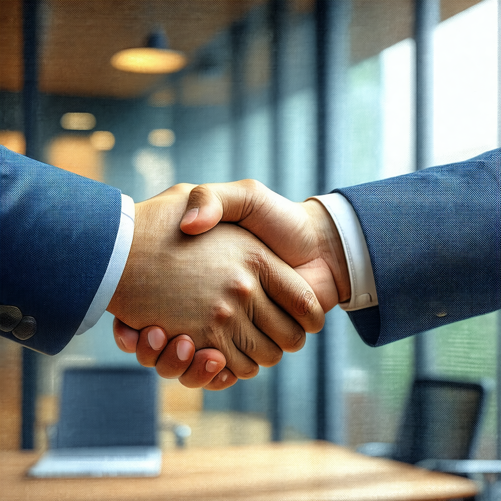 Two men shaking hands in a professional setting