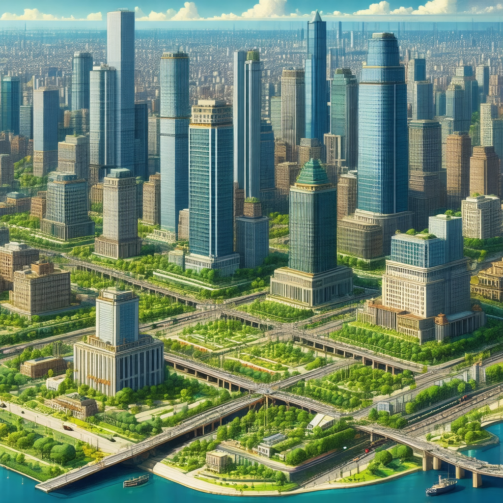 Detailed, colorful, and artistic depiction of a large city