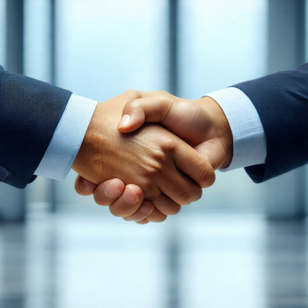 Two men shaking hands in a professional setting