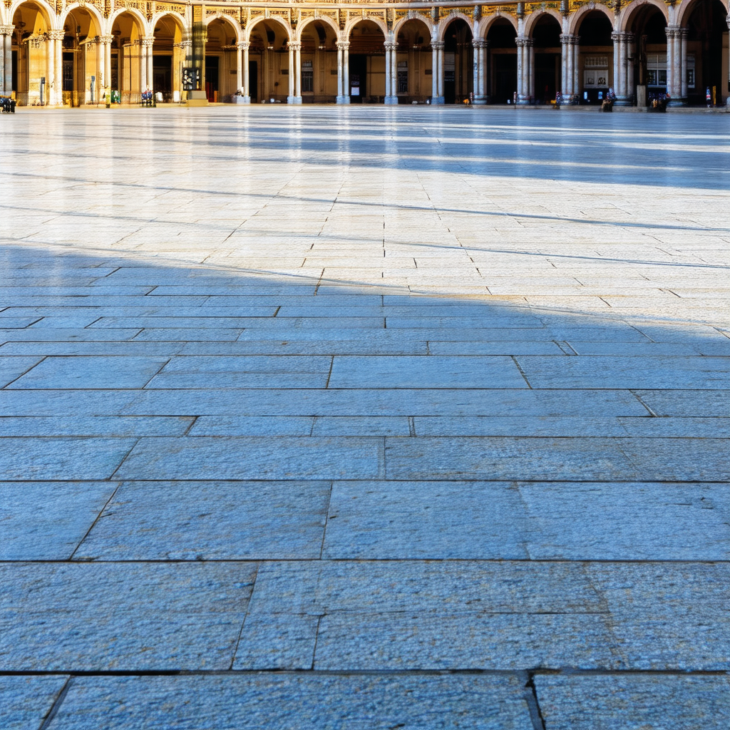 Large, open courtyard with a cobblestone floor