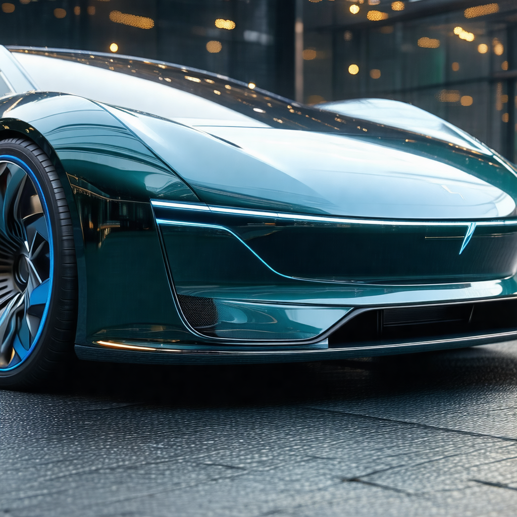 Sleek, modern-looking car with a green hue