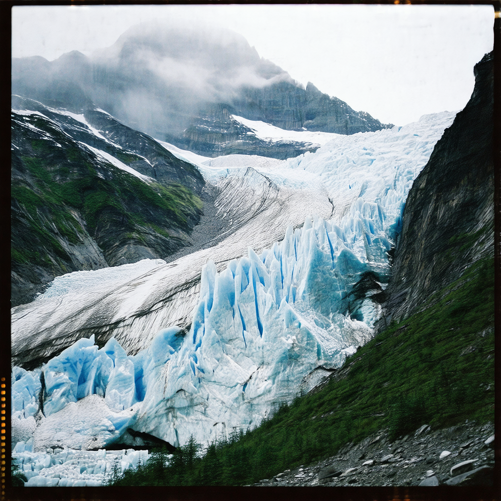 Large glacier with a mountain in the background