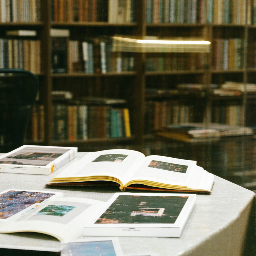 Table with a variety of books and magazines on it
