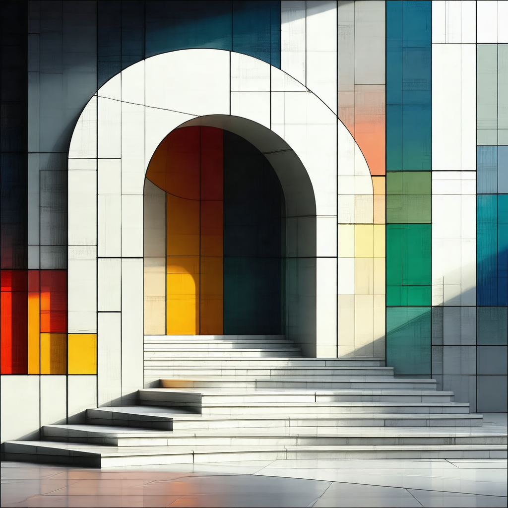 Large, colorful archway with a staircase leading up to it