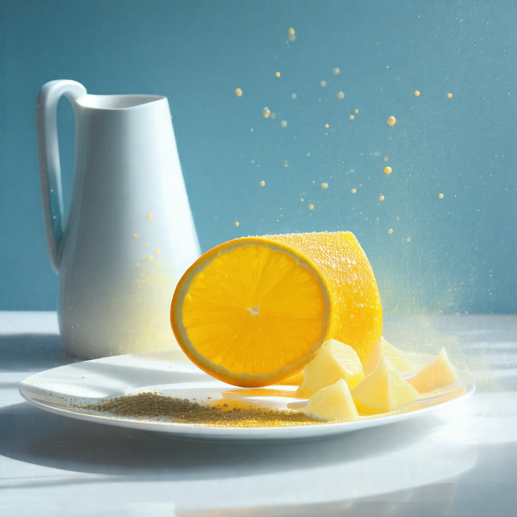 White plate with a slice of lemon on it