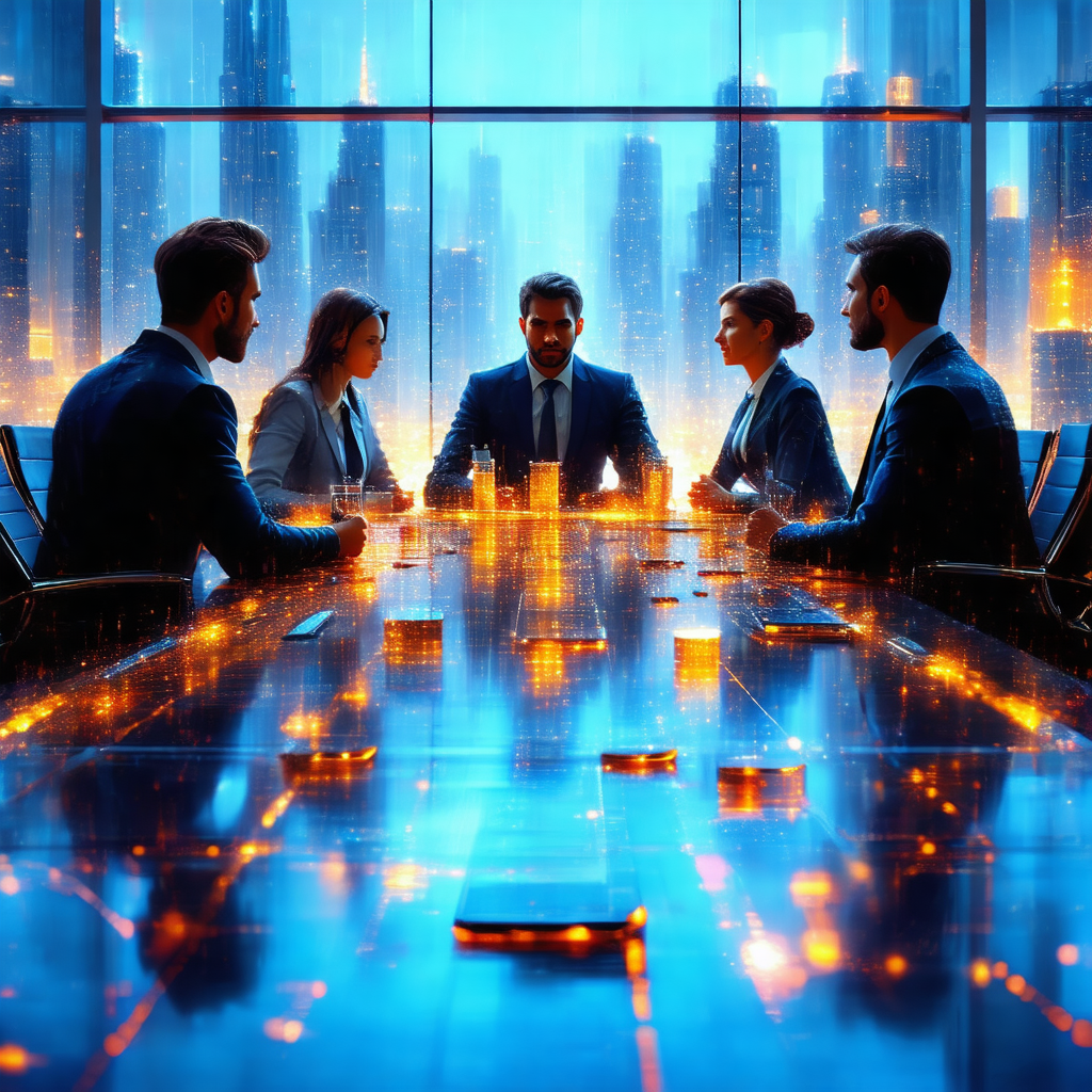 Group of people sitting around a large dining table, enga...