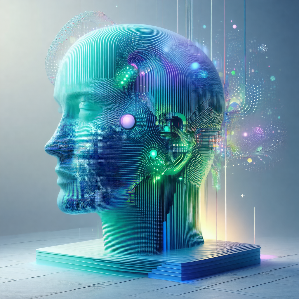 Blue and purple 3d model of a human head