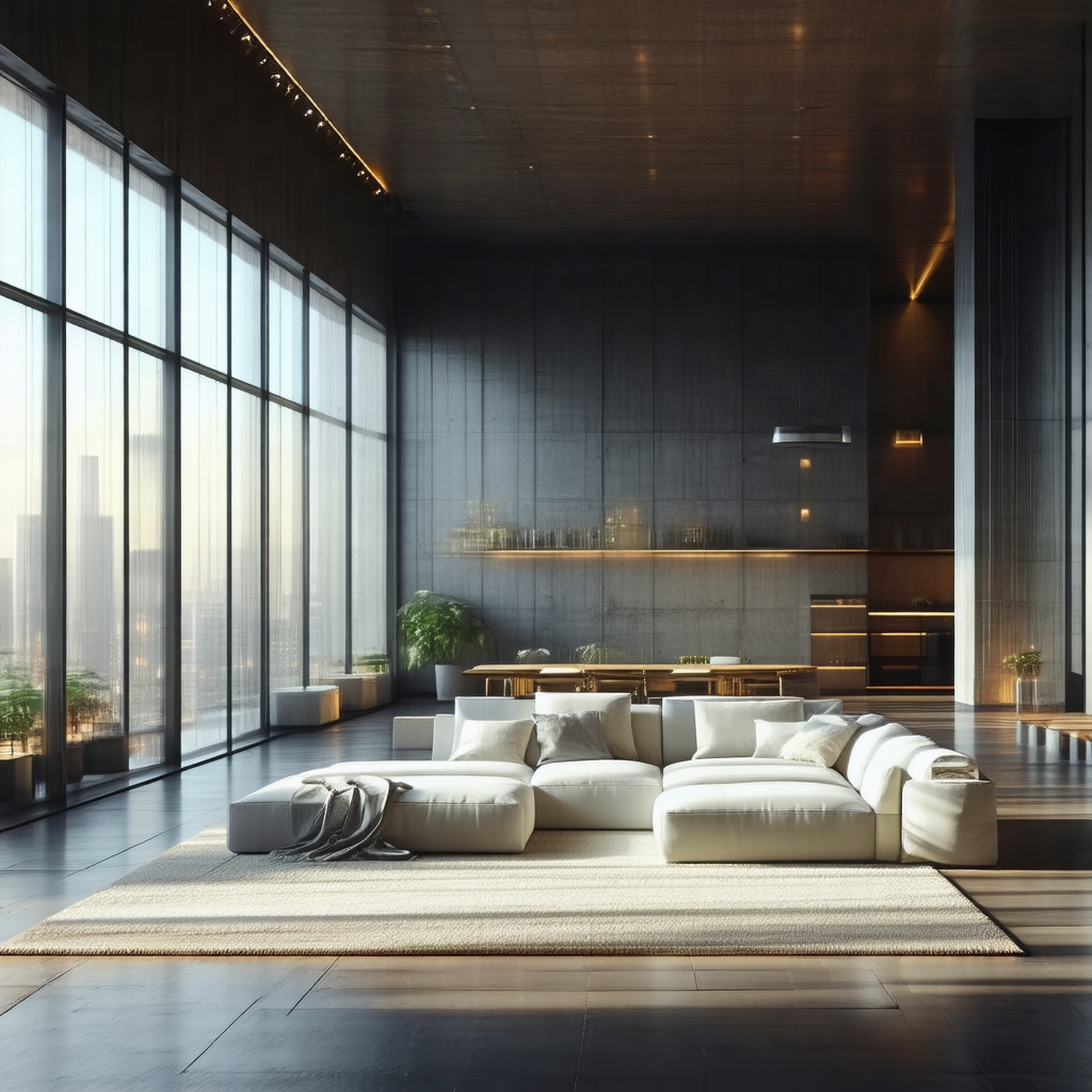 Large, modern living room with a large window that allows...