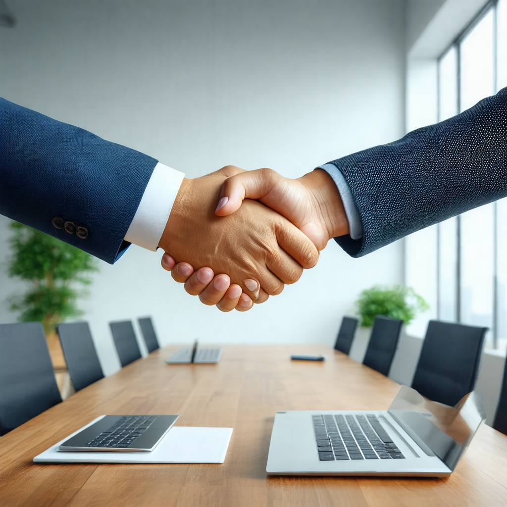 Man and a woman shaking hands in a professional setting