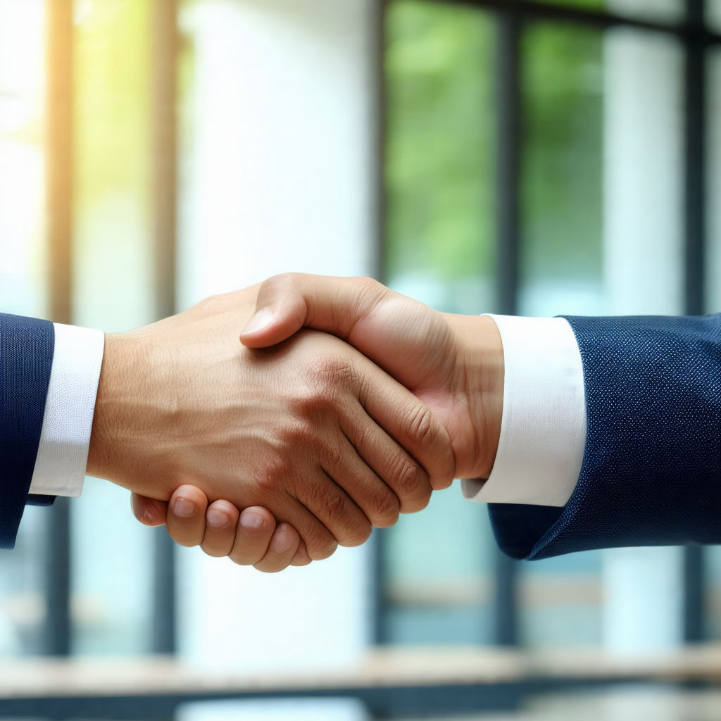 Two men shaking hands in a professional setting