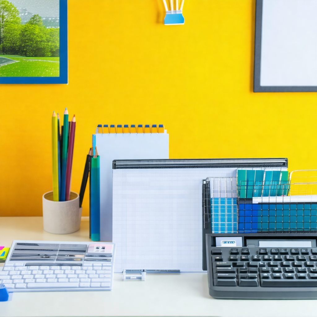 Desk with a variety of items on it