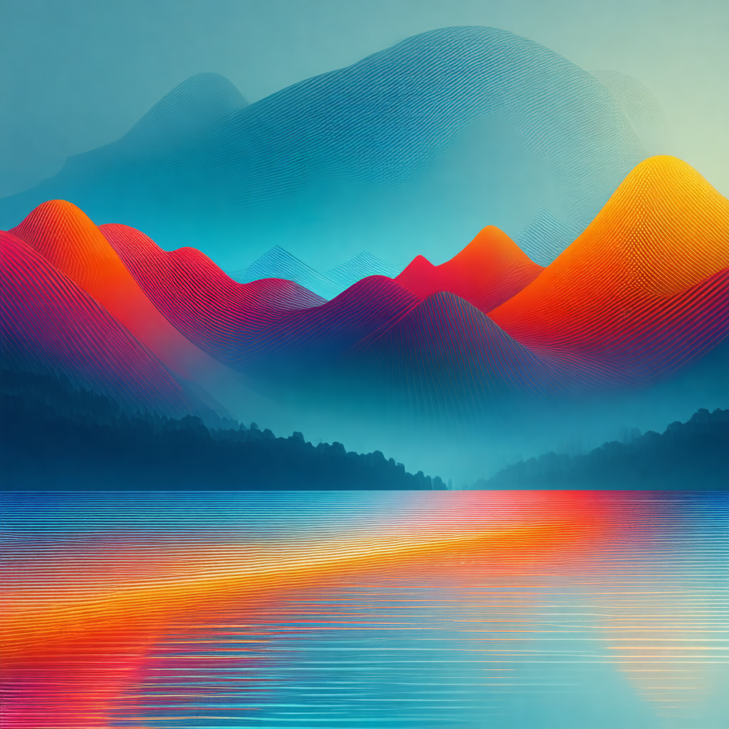 Beautiful mountain range with a vibrant orange and blue c...