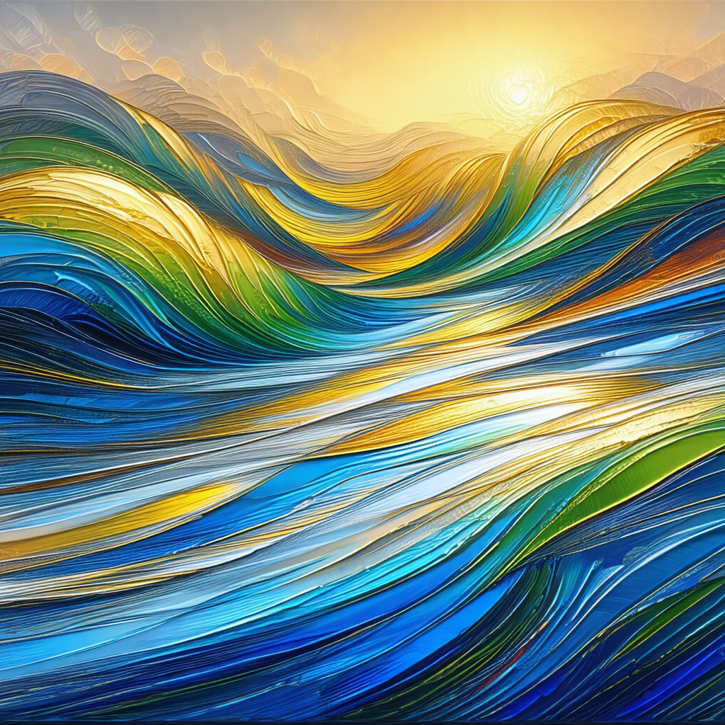 Painting of a large body of water, possibly an ocean, wit...