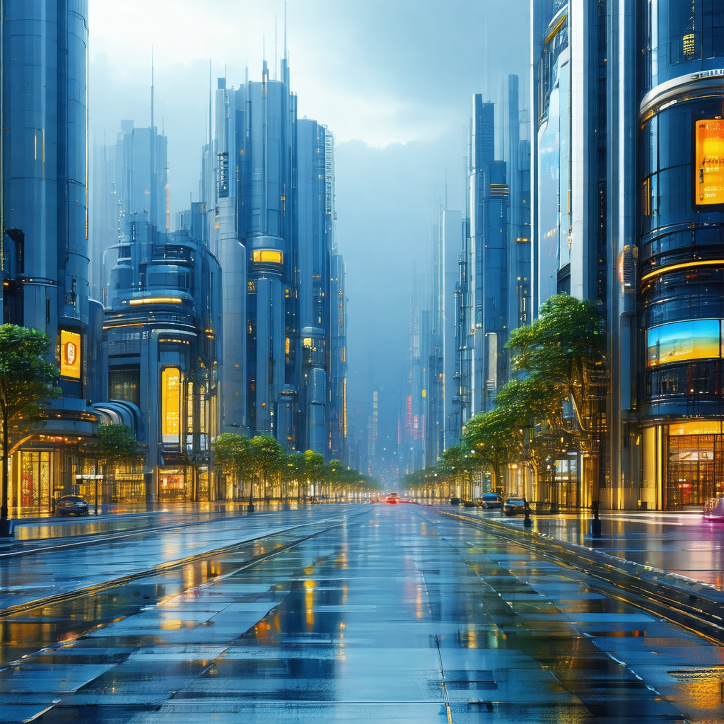 Futuristic cityscape with a large number of skyscrapers