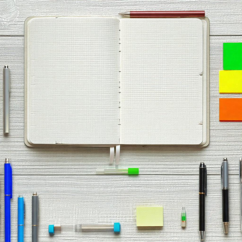 White notebook with a pen and a pencil placed on top of it