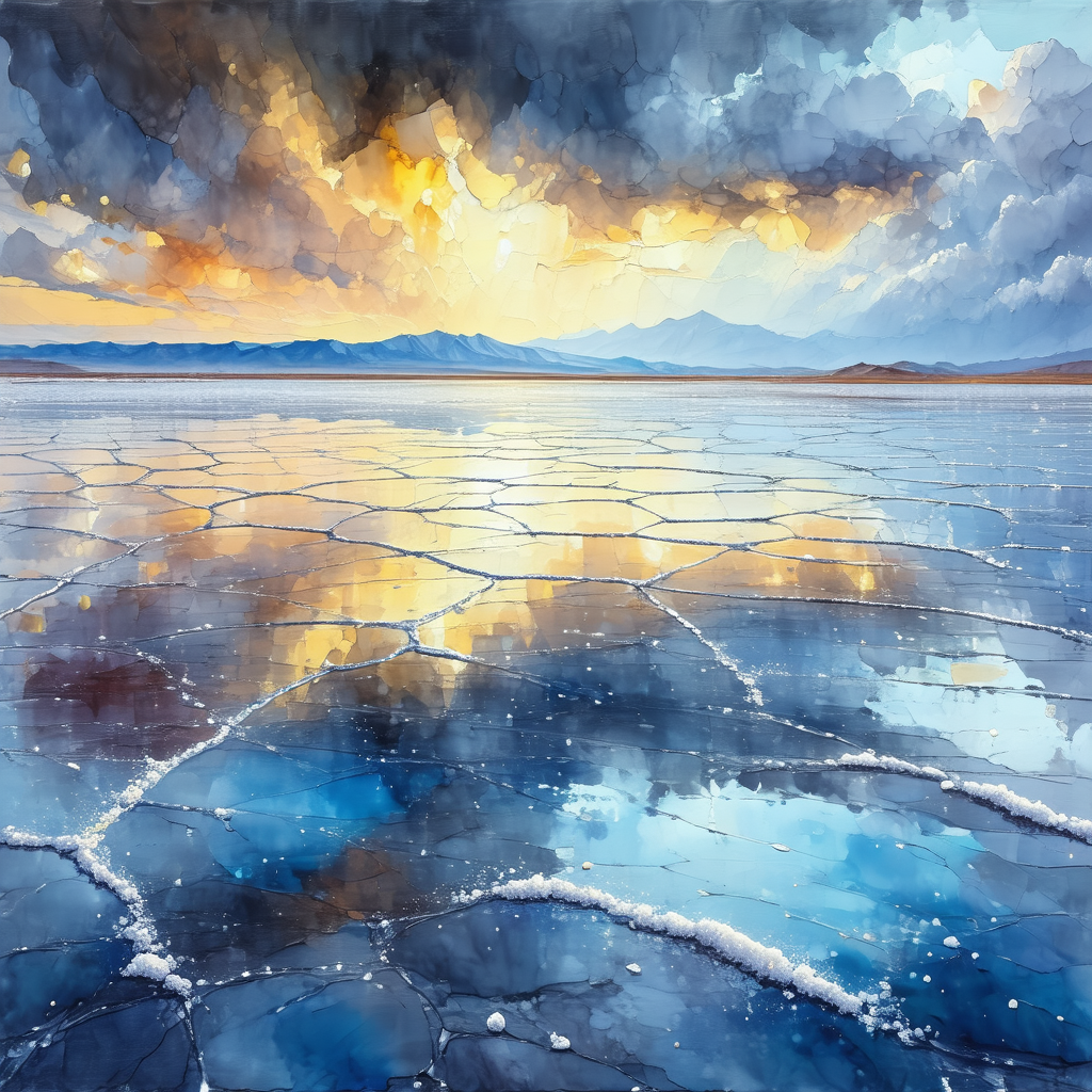 Large body of water, possibly a lake or a sea, with a bea...
