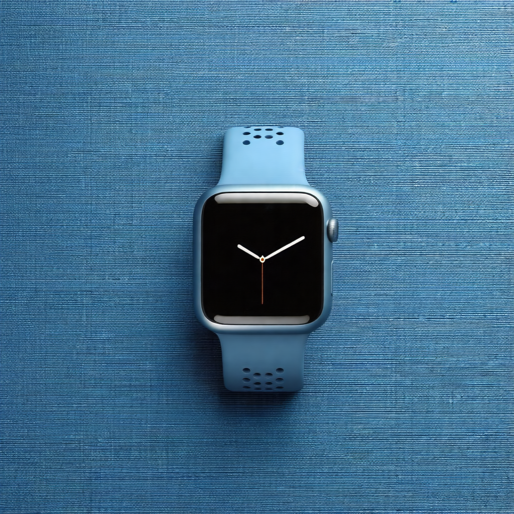 Blue apple watch placed on a blue cloth