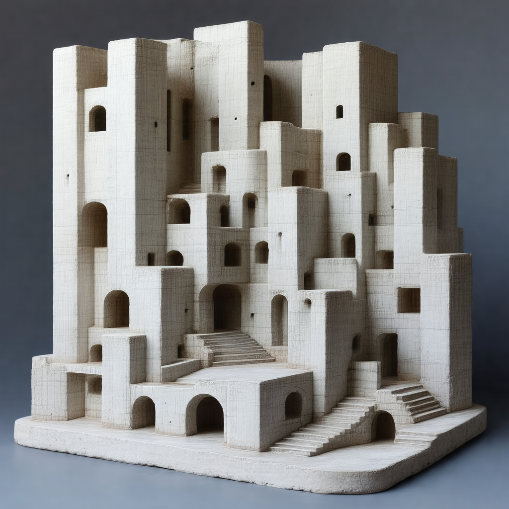Large, intricate model of a building, possibly a castle o...