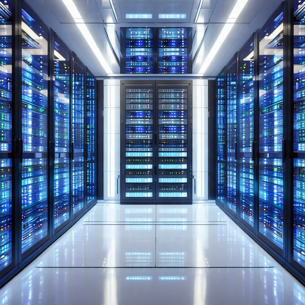 Large room filled with rows of computer servers
