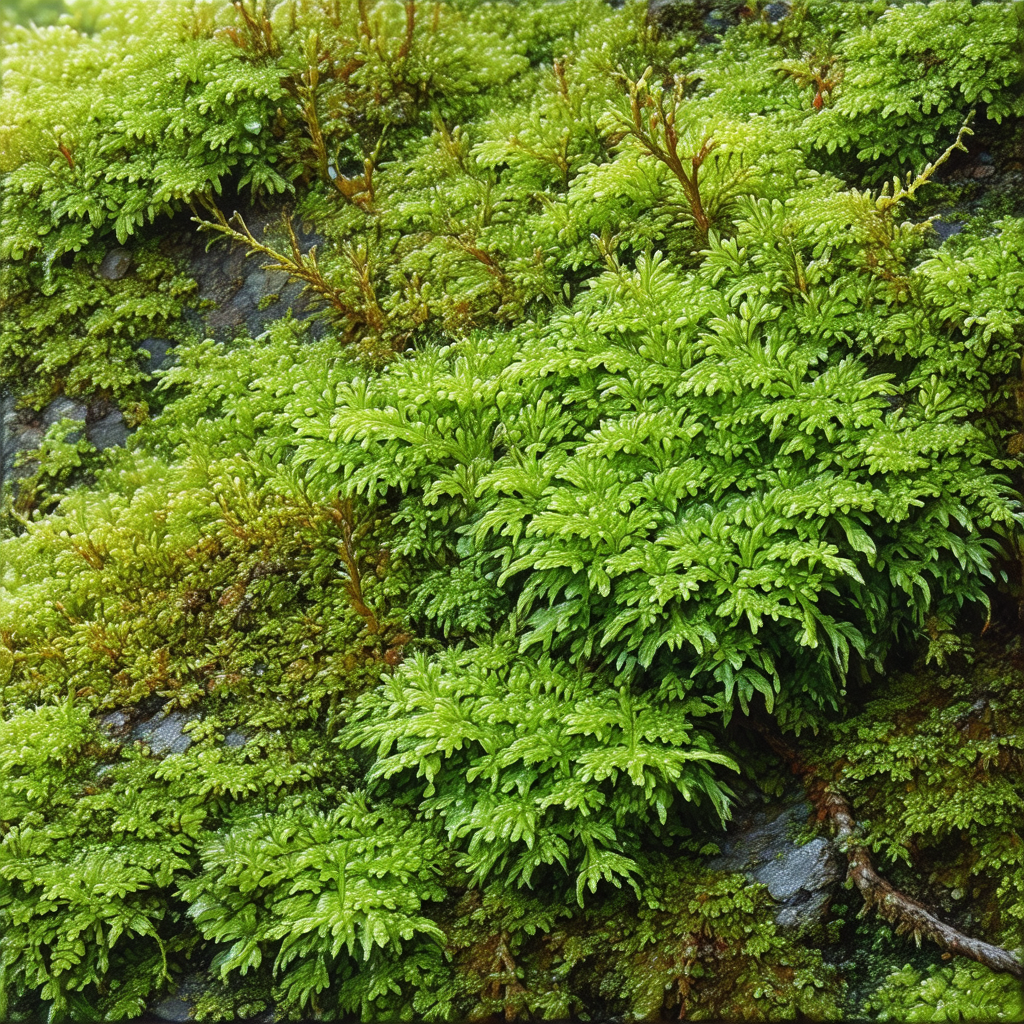 Large, lush green moss growing on a rocky surface