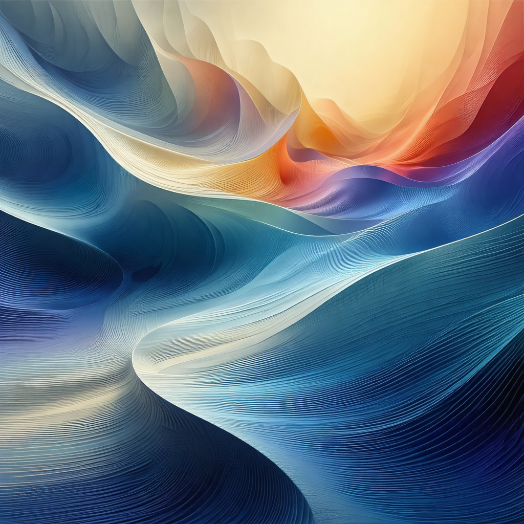 Painting of a blue ocean with waves crashing on the shore