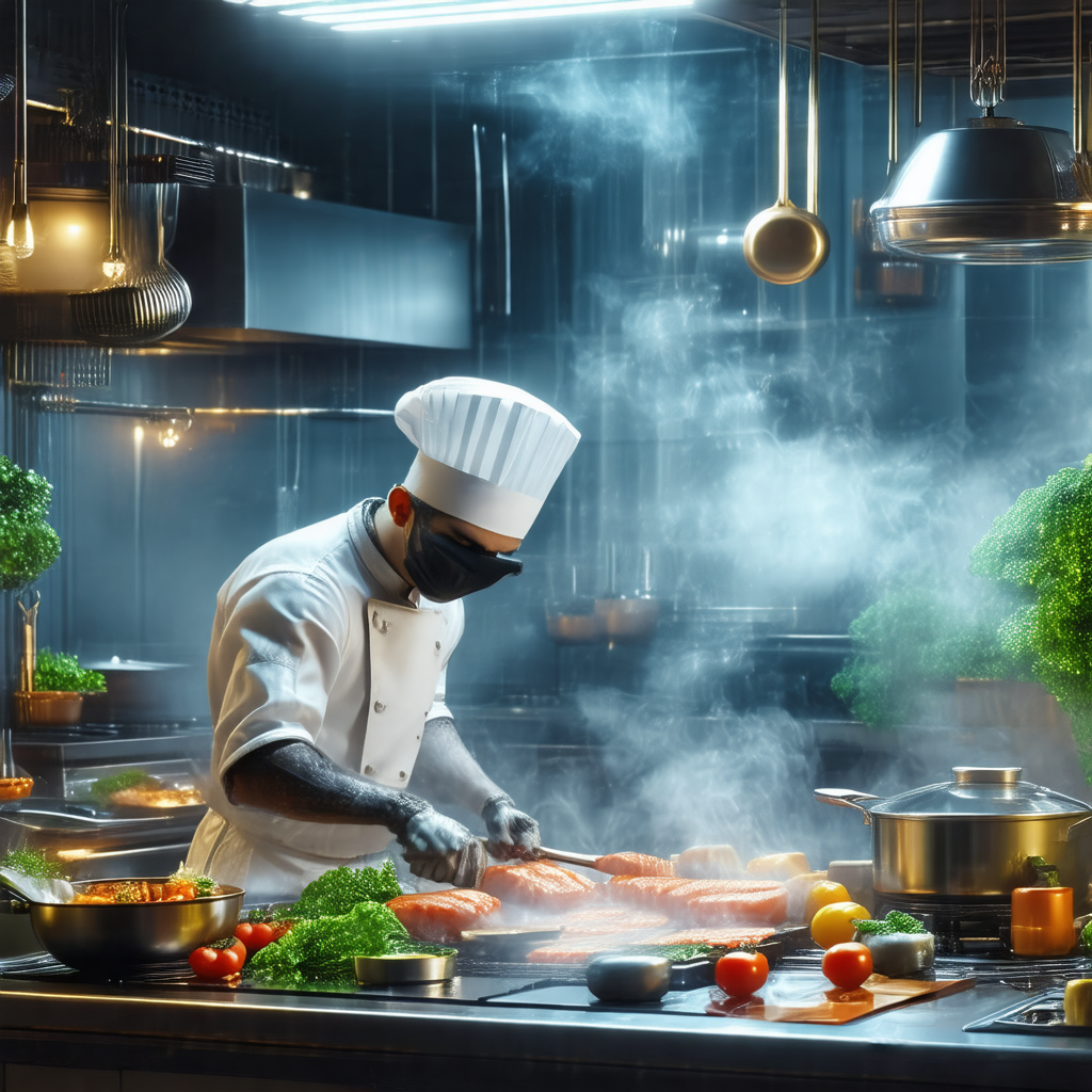 Chef in a professional kitchen, preparing a meal