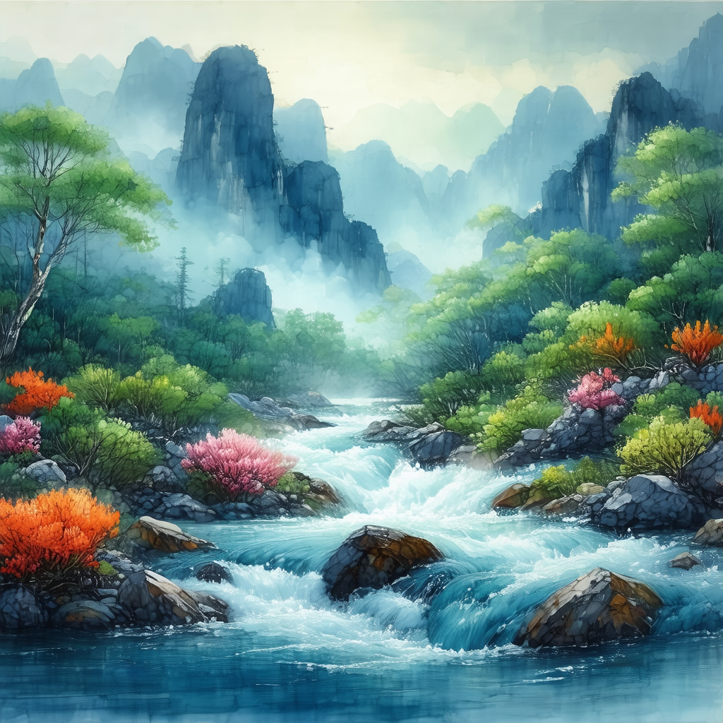 Beautiful waterfall surrounded by lush greenery