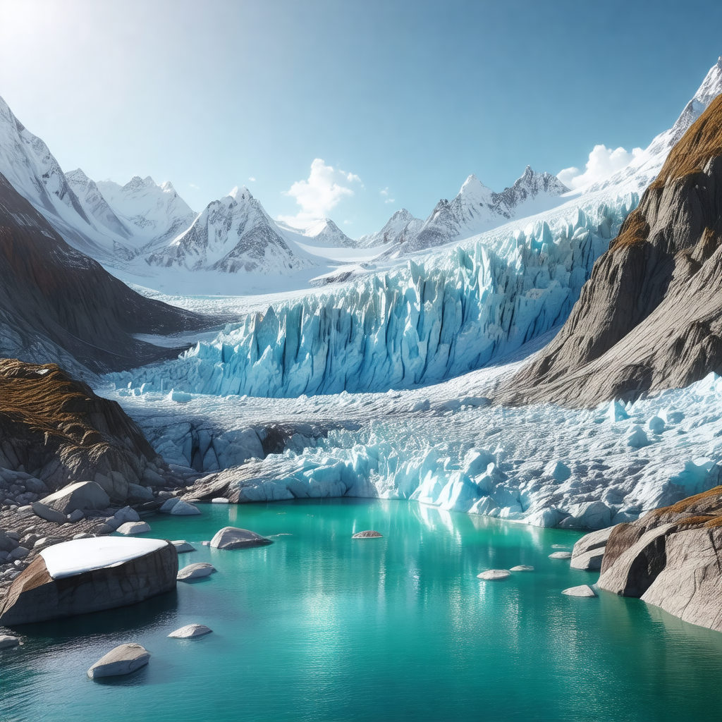 Beautiful blue lake surrounded by snow-capped mountains
