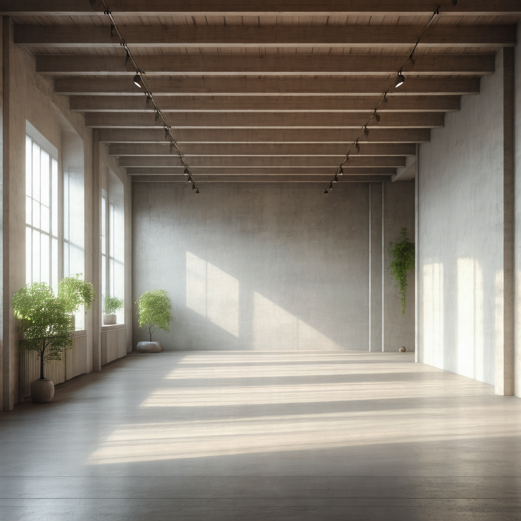 Large, open, and empty room with a concrete floor