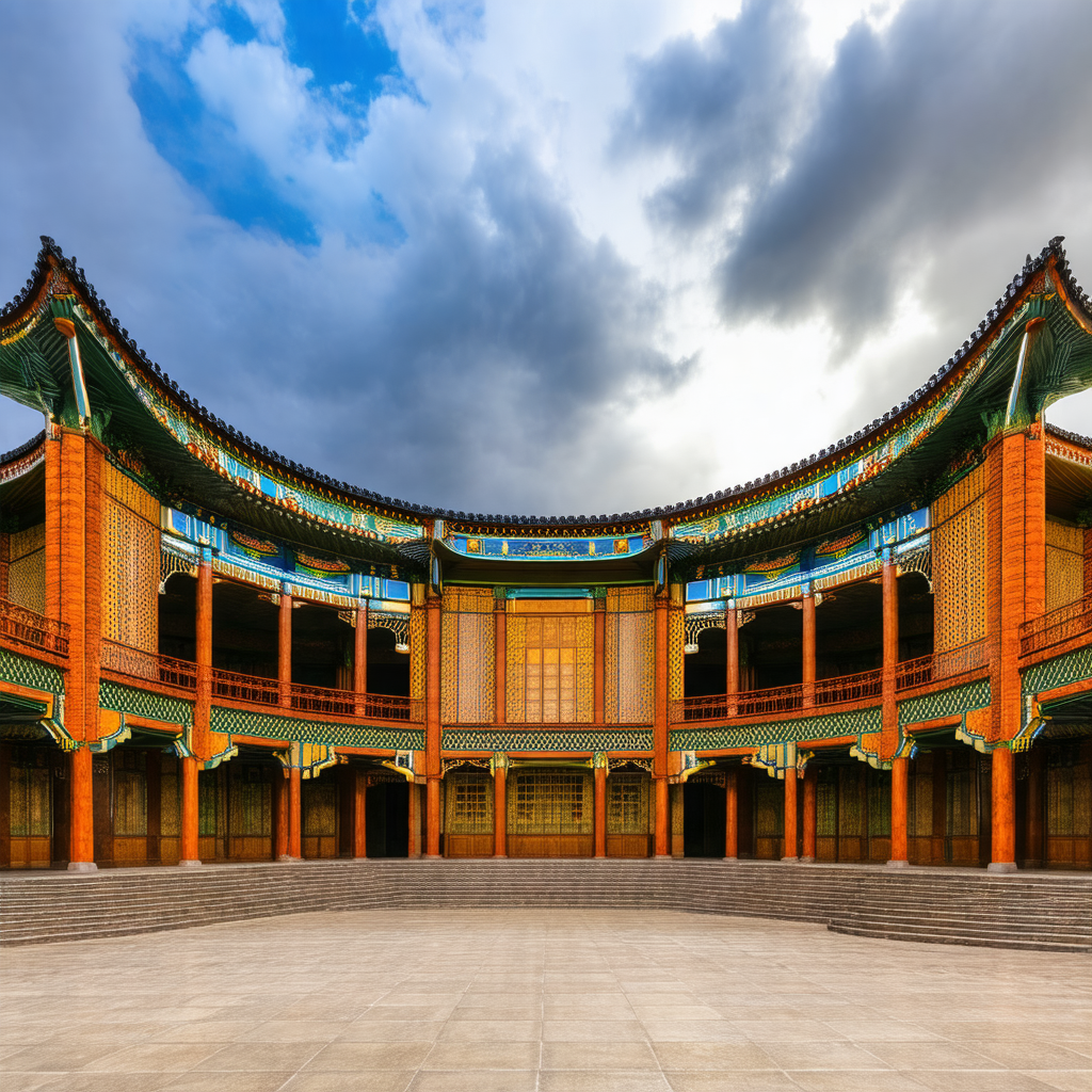 Large, ornate building with a distinctive roof