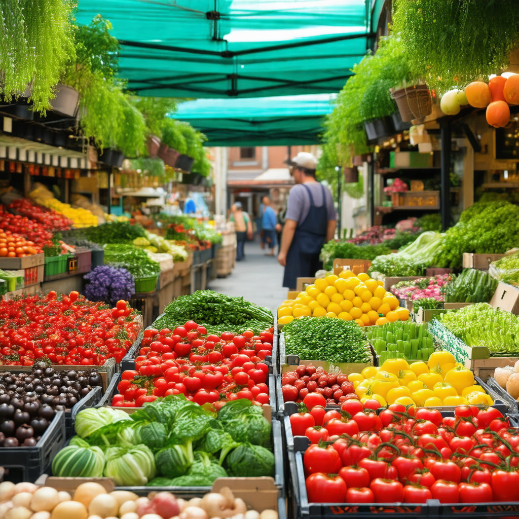 Bustling farmers market filled with a variety of fresh fr...