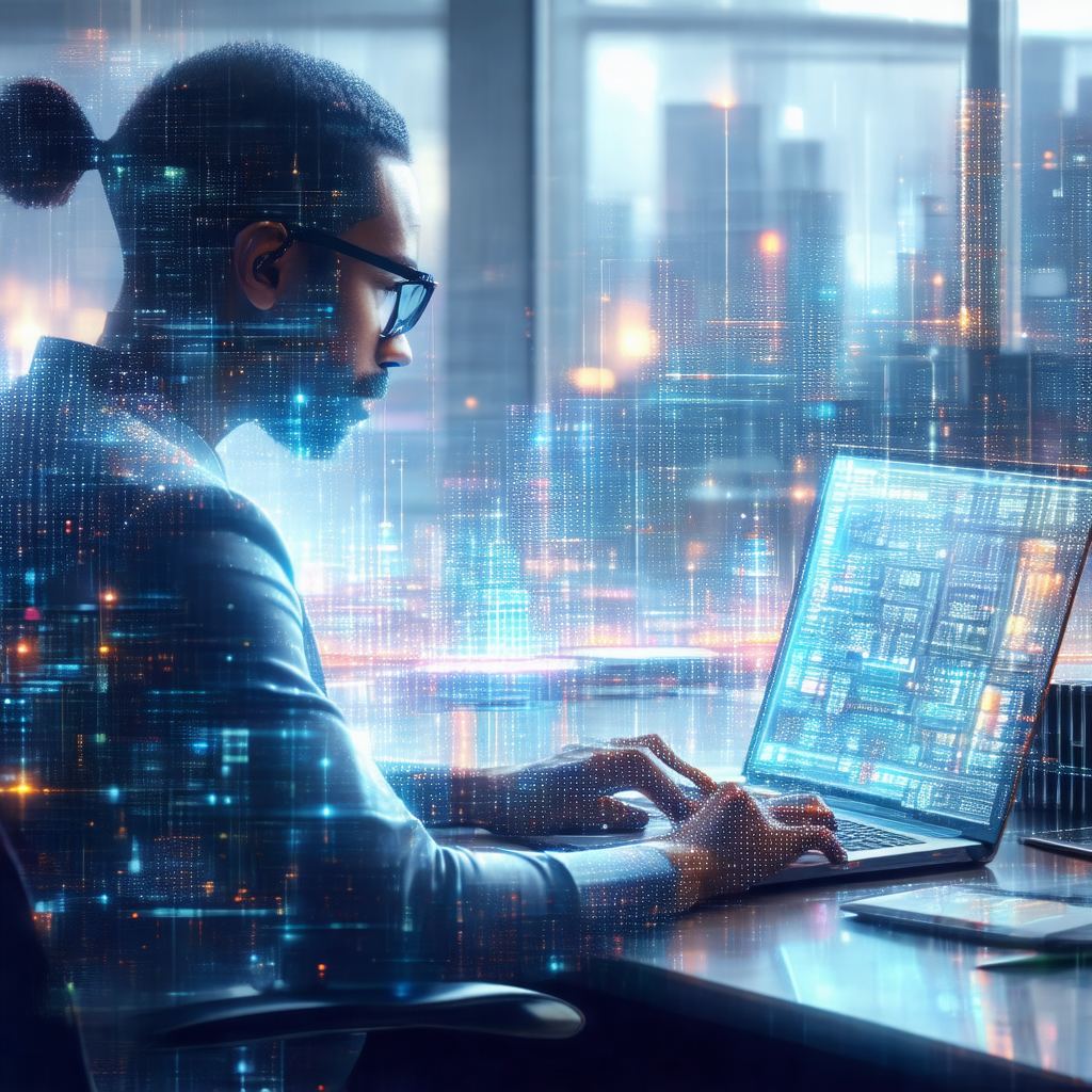 Man sitting at a desk, working on a laptop computer