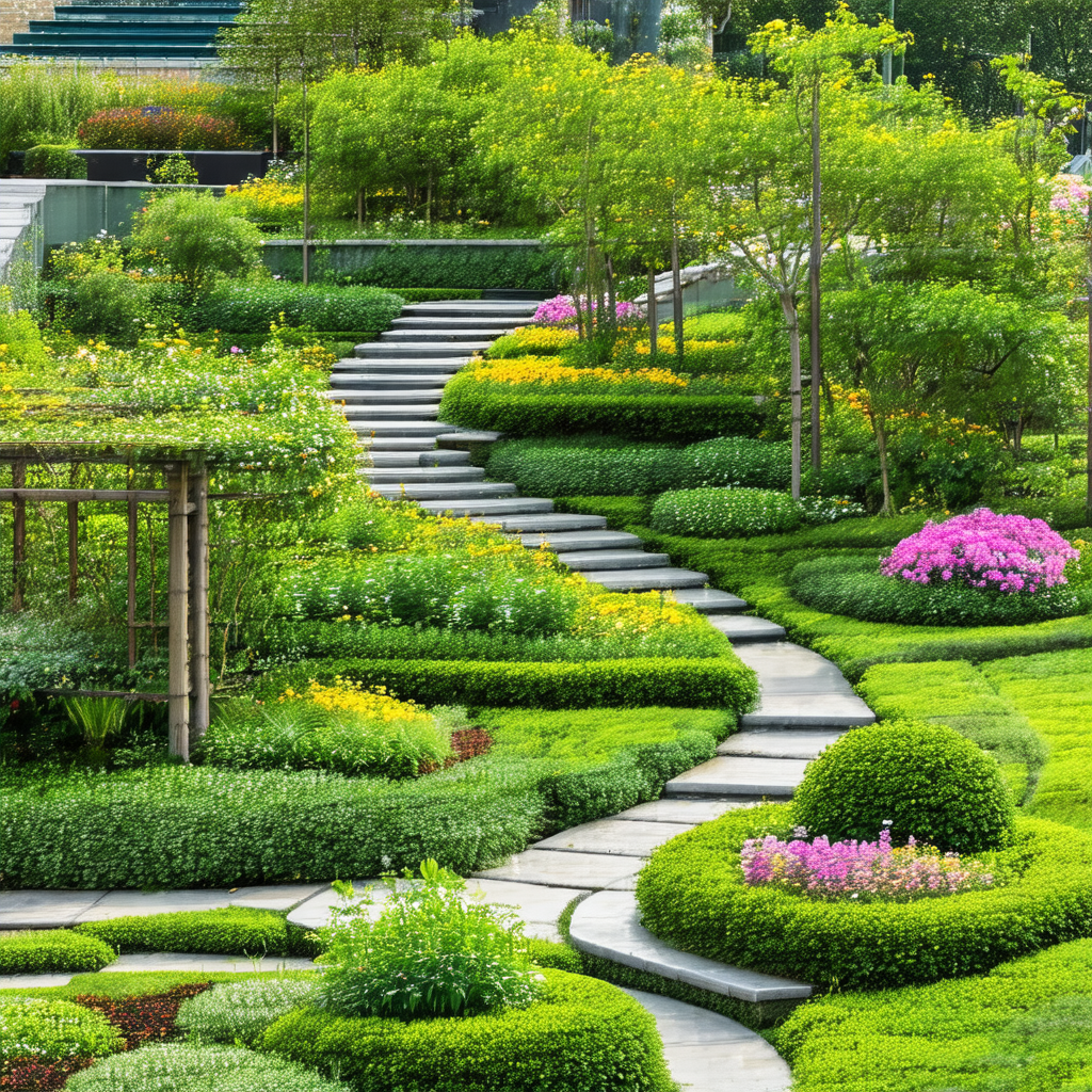 Beautiful garden with a variety of plants and flowers