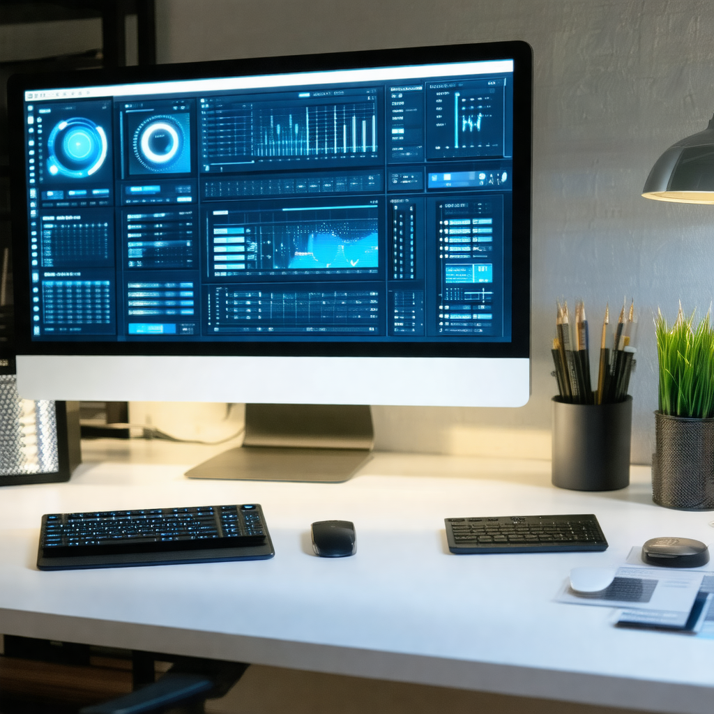 Large computer monitor sitting on a desk