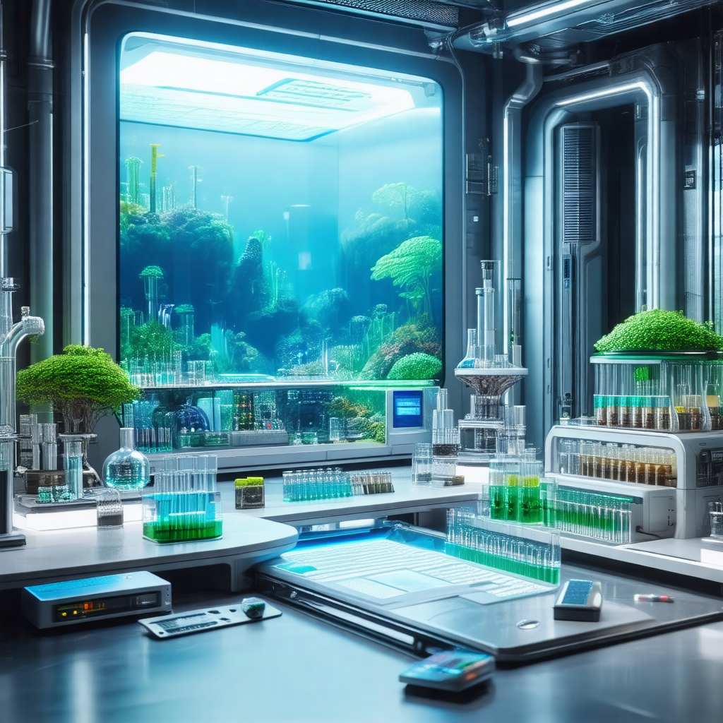 Laboratory with a large aquarium in the center of the room