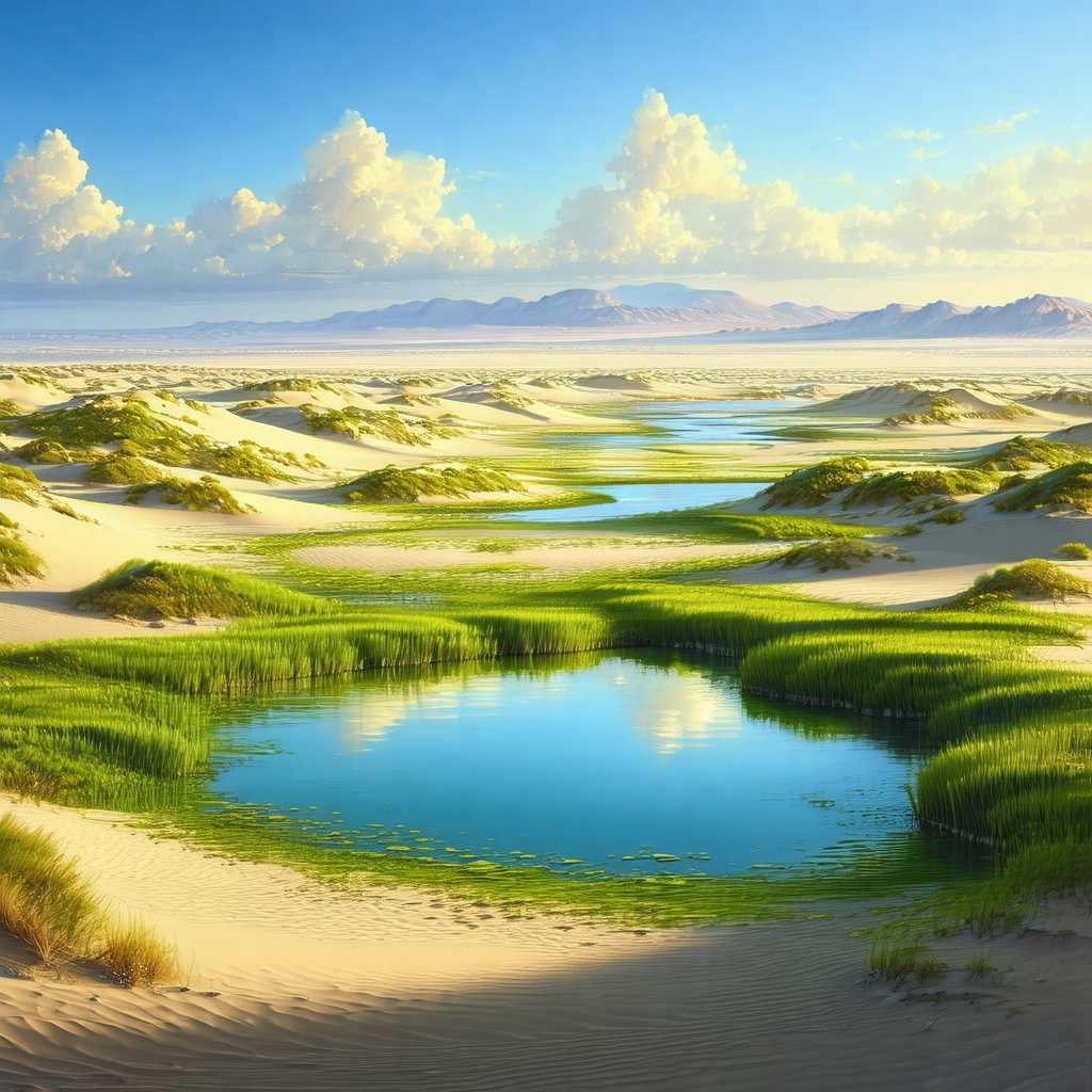Serene landscape with a large body of water, possibly a l...