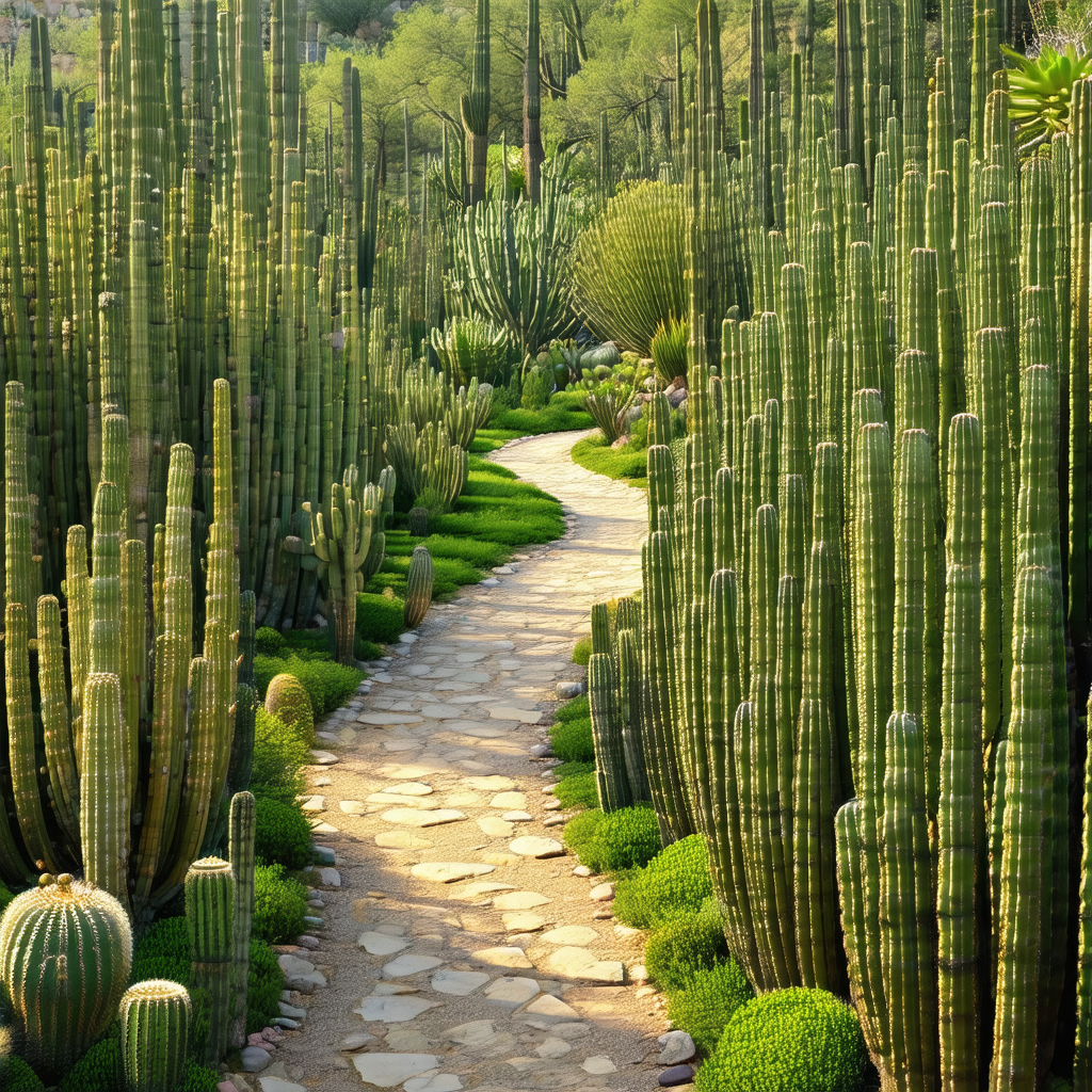 Lush green garden with a pathway leading through it