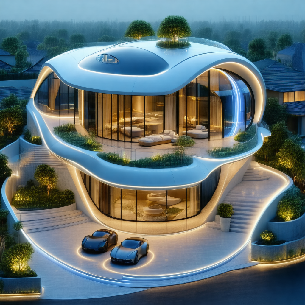 Large, modern-looking house with a unique design