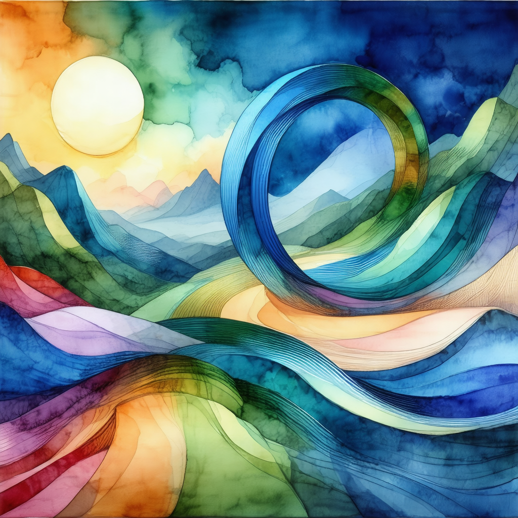 Colorful painting of a mountainous landscape