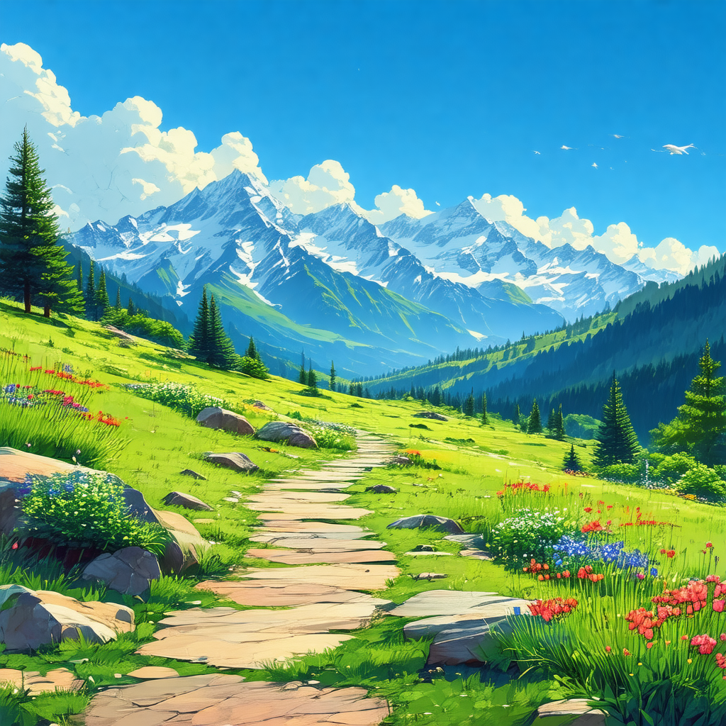 Beautiful mountain landscape with a dirt road running thr...