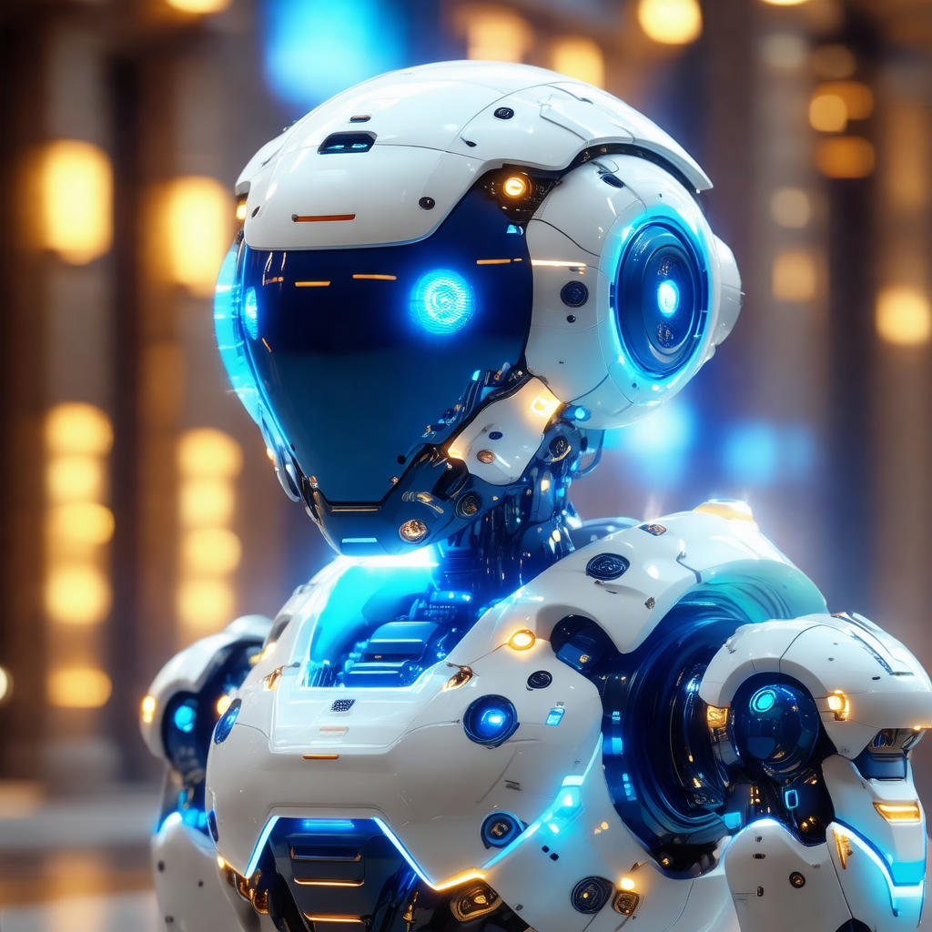 Futuristic robot with a white and blue color scheme
