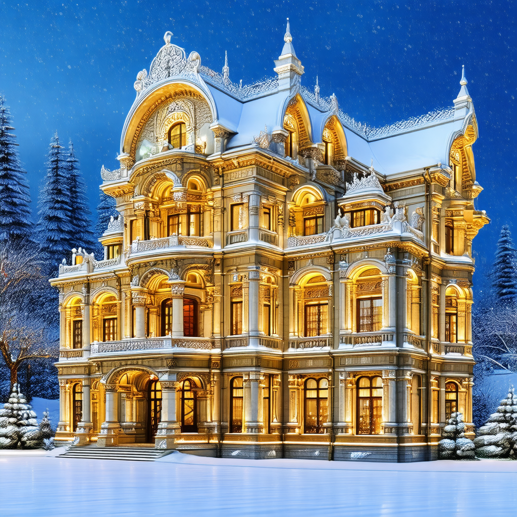 Large, ornate building with a snow-covered roof
