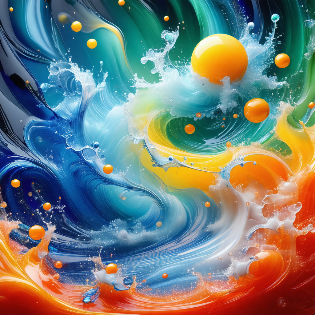 Colorful and dynamic painting of a wave, featuring a mix ...