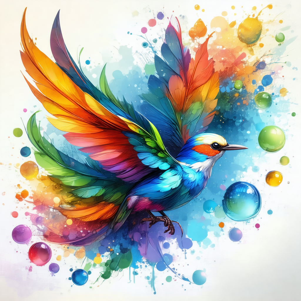 Colorful bird with a rainbow-colored wing, perched on a b...