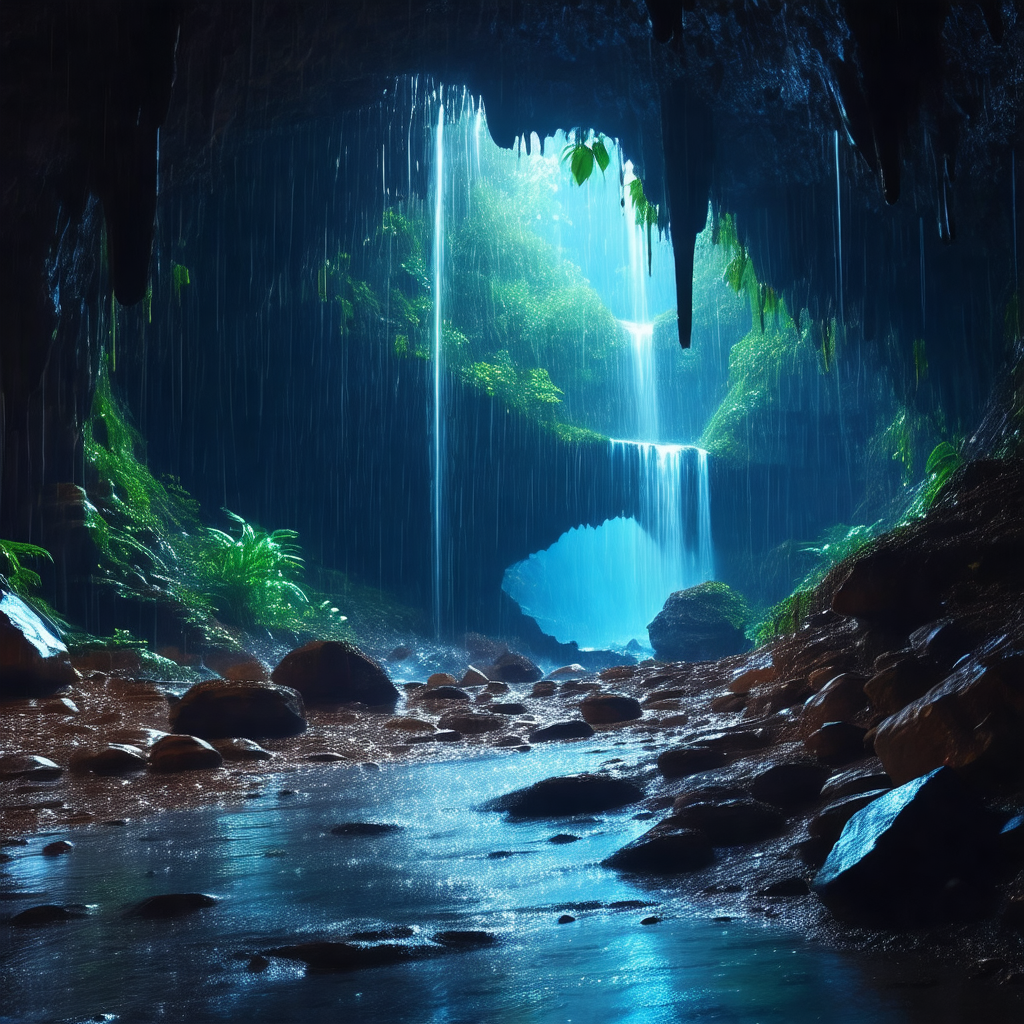 Beautiful waterfall surrounded by lush greenery