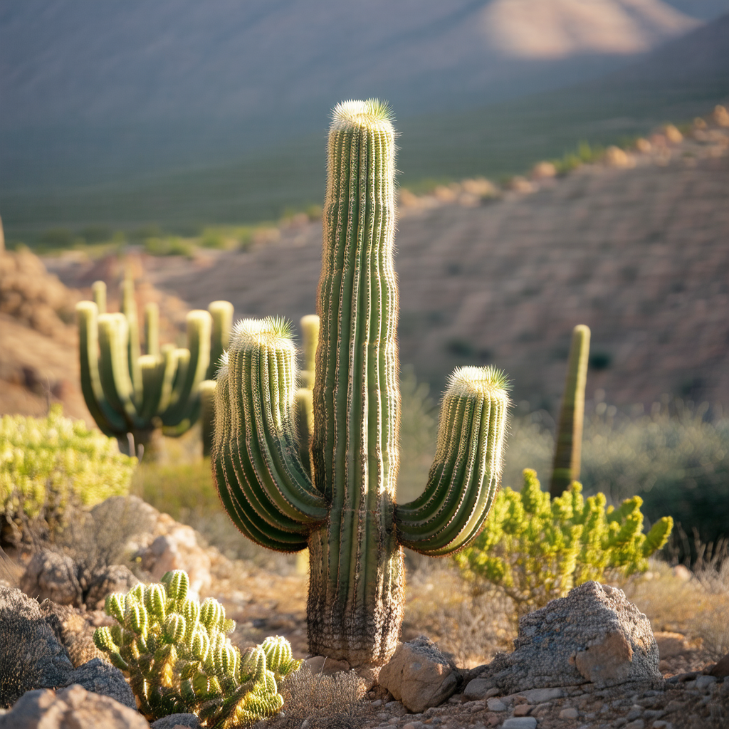 Beautiful desert landscape with a variety of cacti and rocks