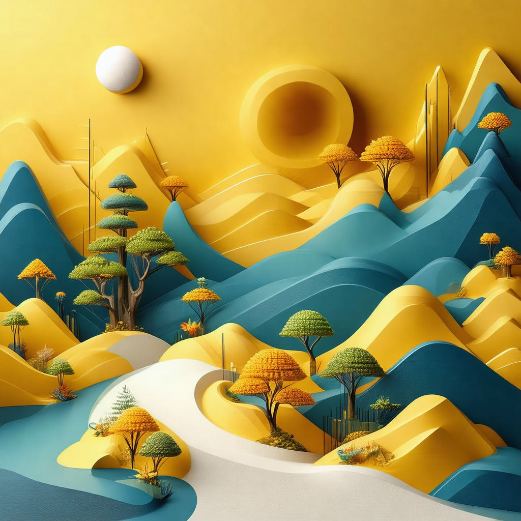 Large, detailed painting of a mountainous landscape
